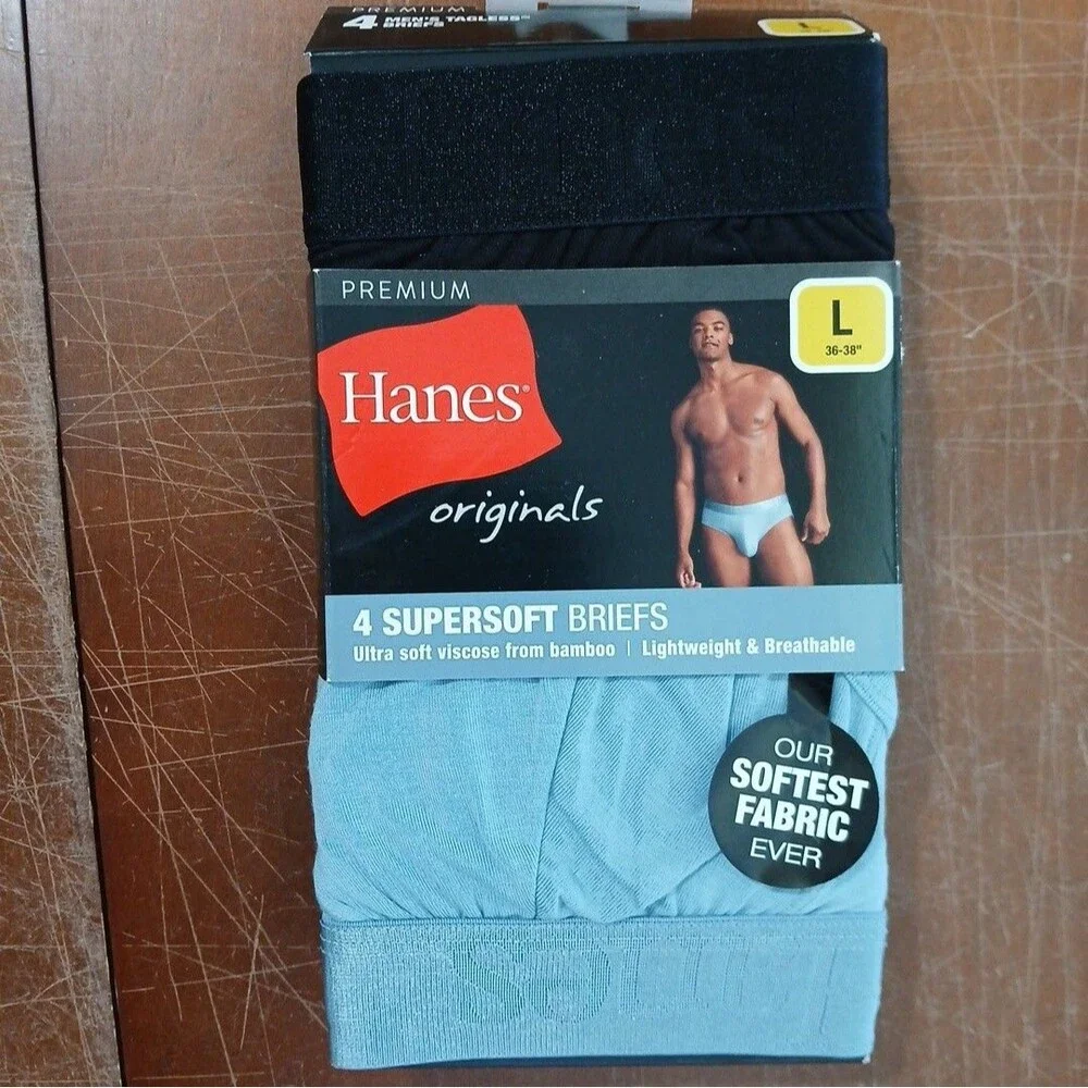 Hanes Originals Supersoft Bamboo Viscose Briefs 4-Pack Men's Large NWT